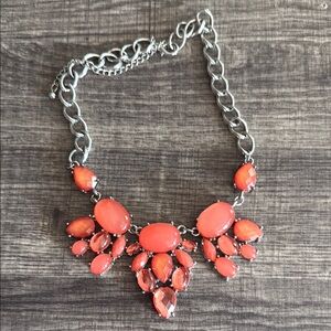 Orange and Silver Floral Statement Necklace